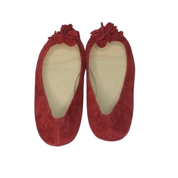 J. Jill red leather suede ballet flat with floral pompom on toe. Size‎ 9 - Picture 5 of 10